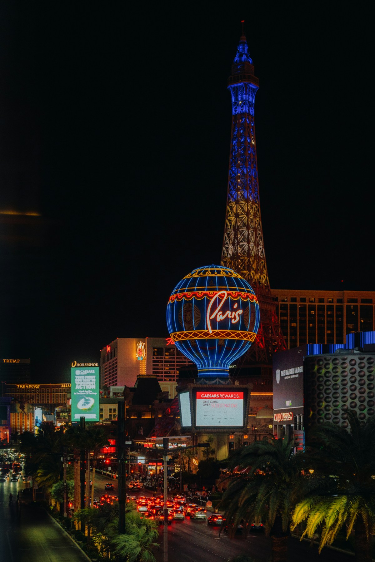 Paris Las Vegas Eiffel Tower and neon lights