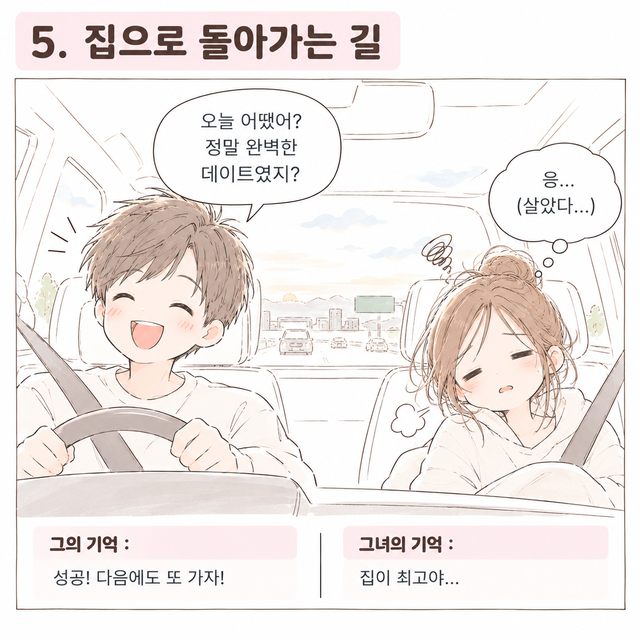 서로 다른 성향을 보여주는 일상 삽화 5