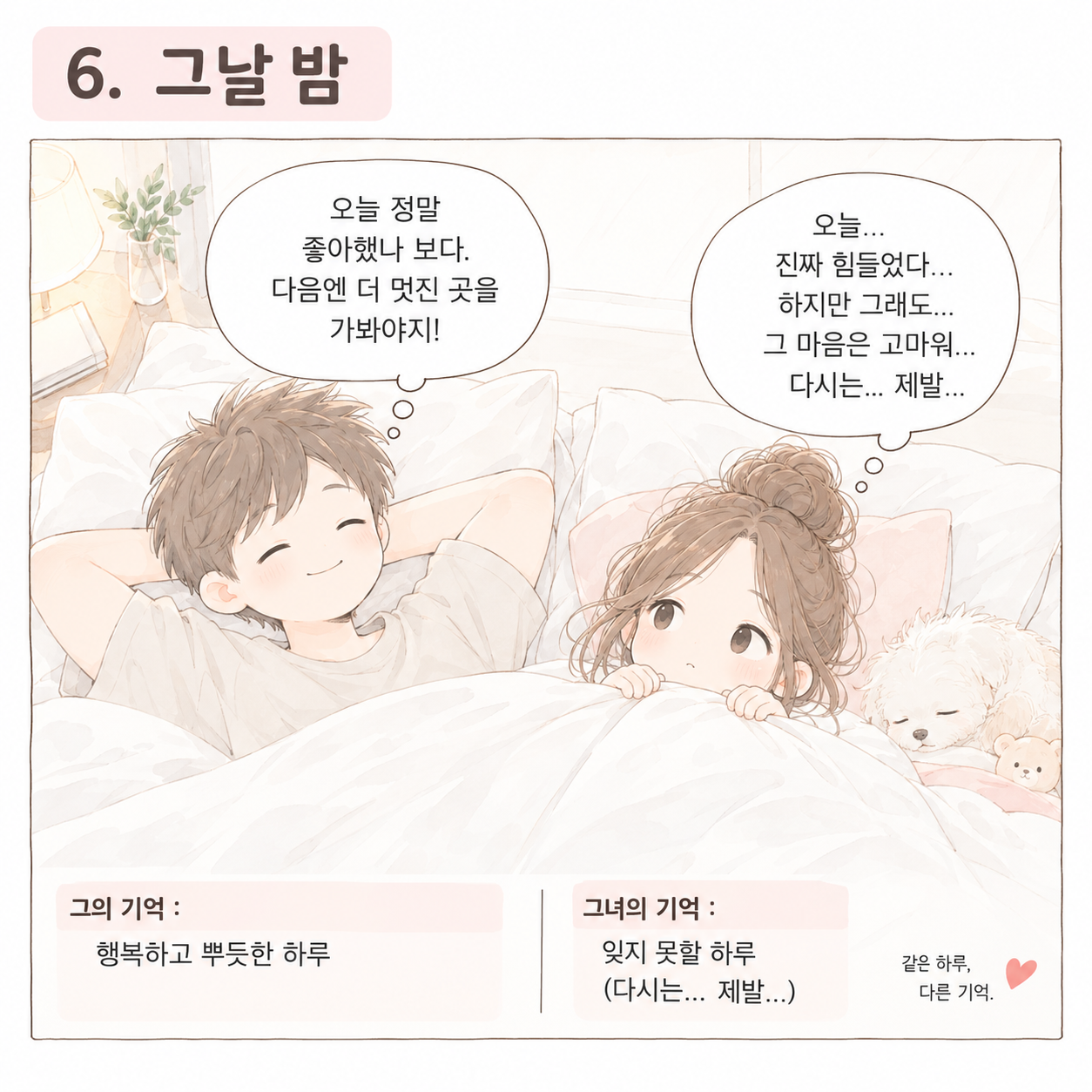 서로 다른 성향을 보여주는 일상 삽화 6